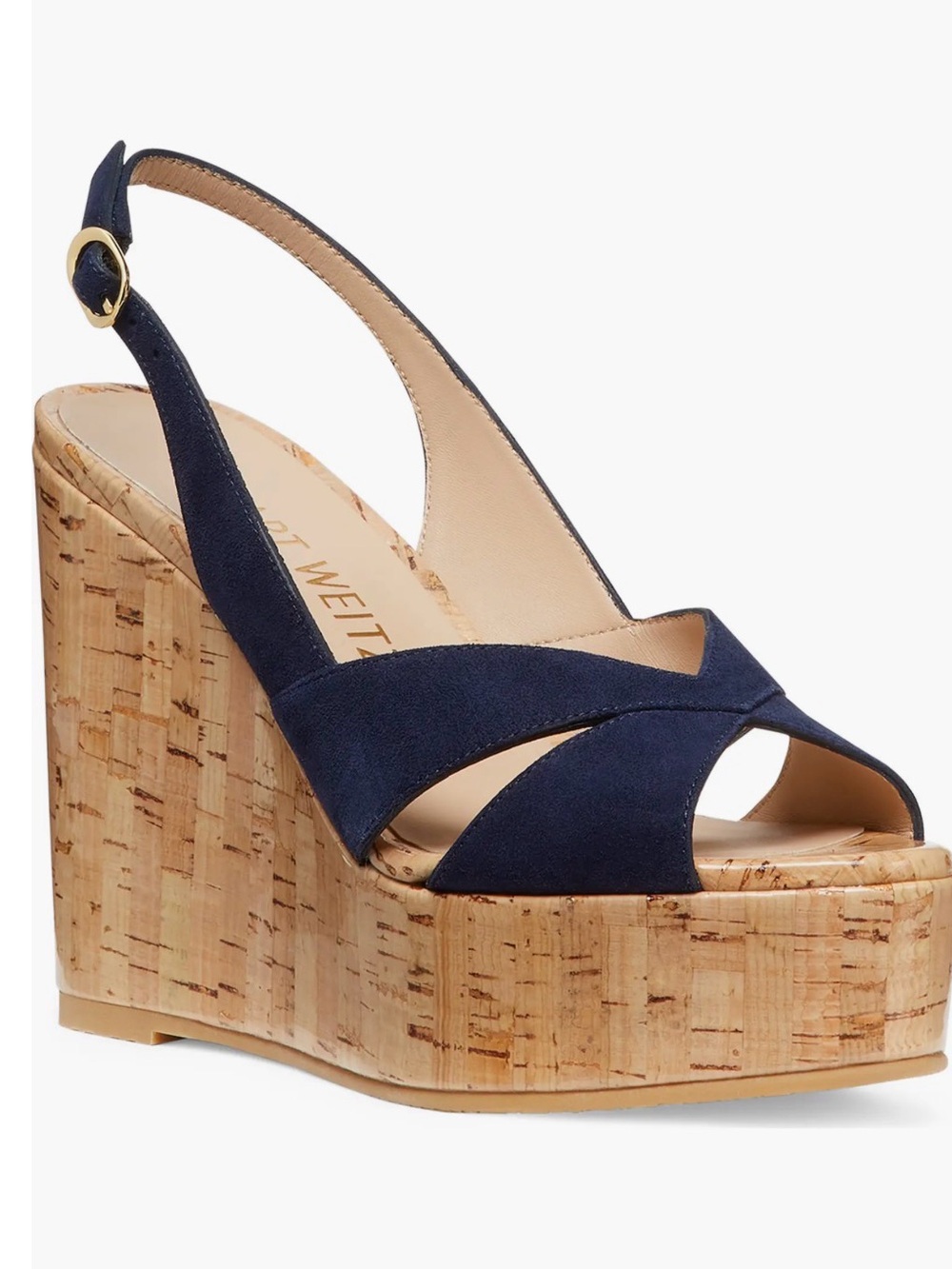 Stuart Weitzman Carmen Patent Cork Wedge  in navy - Picture 7 of 7